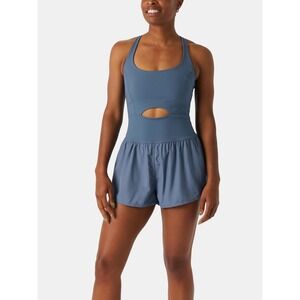 Free People FP Movement Righteous Runsie Romper Blue Athletic Romper Large NWT
